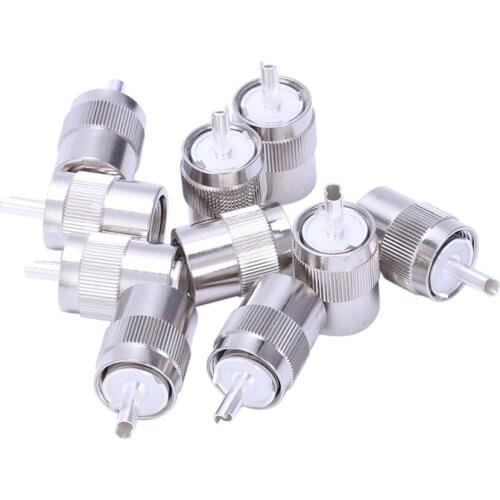 10pcs Connector UHF male PL259 plug solder RG8 RG213 LMR400 7D-FB cable silver