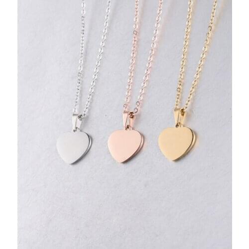 100% Stainless Steel Herat Charm Blank For Engrave Rose Gold/Gold/Silver Color Metal Heart Tag Choker Mirror Polished 10pcs
