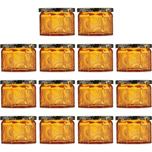 14pcs Embossed Glass Candle Containers Empty Round Candle Making Jars with Lids