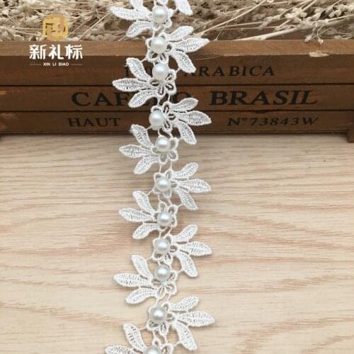 15Yards White Pearl Flowers Embroidered Lace Trim Fabric Lace Ribbon Handmade DIY Sewing Supplies Craft For Clothes Decoration