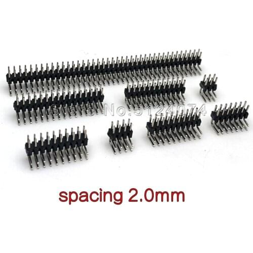 2.0mm double row bent pins 90° 2*3/4/5/6/7/8/10/20/40p row pin connector spacing 2.0mm