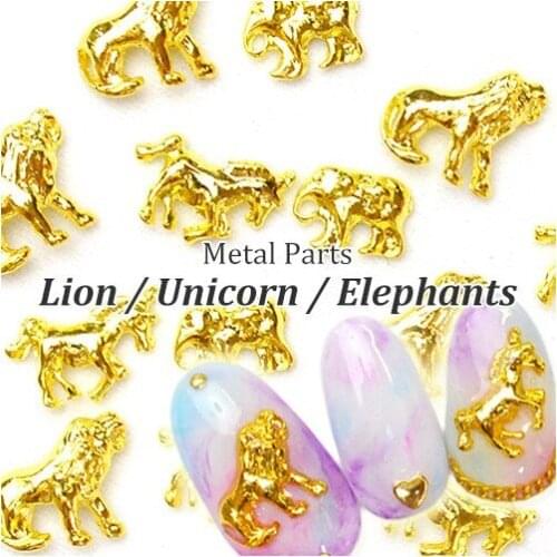 50pcs/pack Japan Korea Nail Art Alloy Lion Unicorn Elephant Gold Silver Metal Jewellry Accessories Collection for Women Nail DIY
