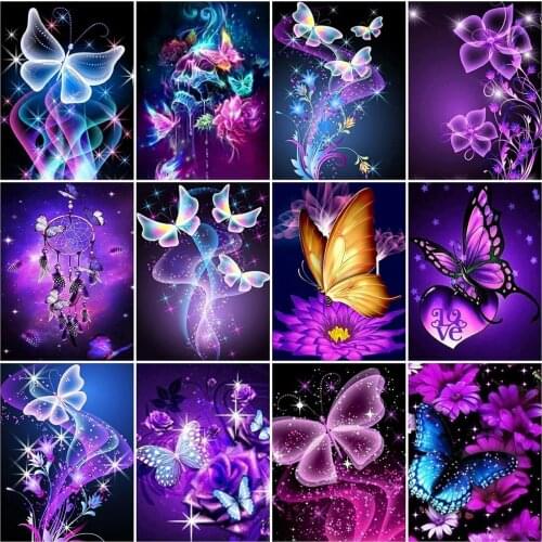 Disney 5D Diamond Painting Cross Stitch Kits Mosaic Diamond Embroidery Full Art Purple Butterfly Home Decor Living Room Gift
