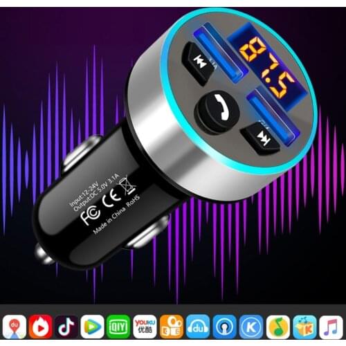 Dual Ports 5.0 FM Transmitter Bluetooth Car Kit Receiver Aux Handsfree MP3 Player QC3.0 USB Charger Fast Charging