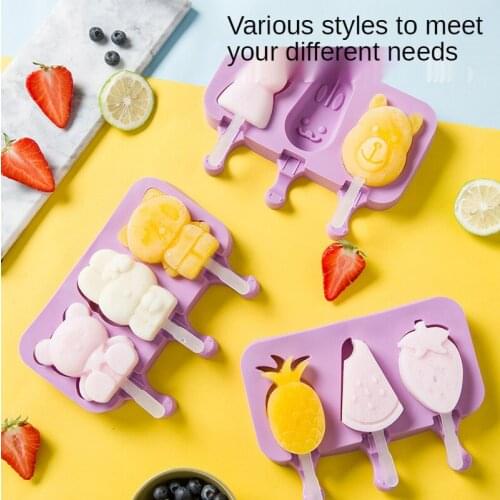 Household childrens Silicone ice cream mold with stick cartoon creativity 3 company homemade ice cream DIY ice cream grinding t