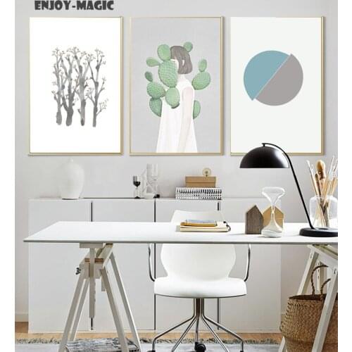 Home Decor Canvas Poster Cactus cacti plants girl Home Decoration Wall Art Modern 3 Piece Oil Painting Picture Panel Print B-034