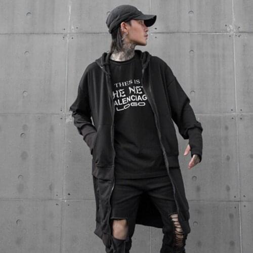 Homens outono inverno preto multi zippers patchwork longos casacos com capuz casaco homem de rua do punk hip hop casaco cardiagn