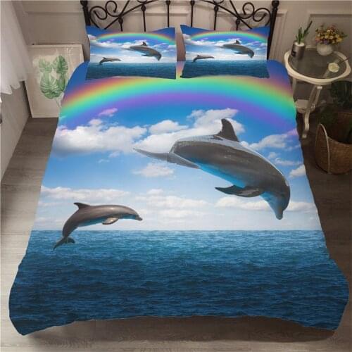 3D Ocean Animal Bedding Set Wishstar Blue Dolphin Pattern Duvet Cover Set For Kids Boys Cute Bed Set Queen King Bed Linens