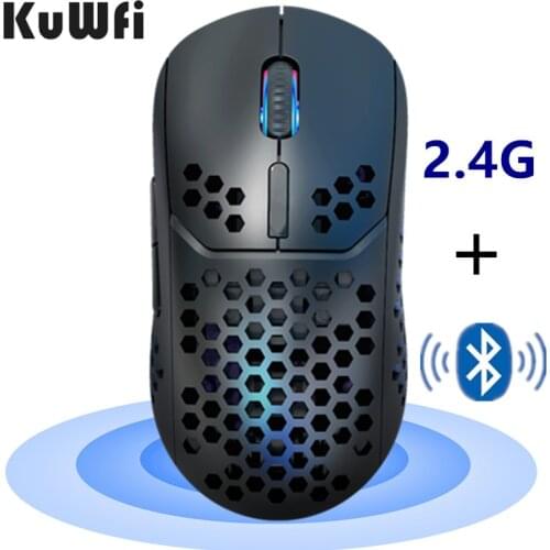 KuWFi 2 in 1 Gaming Mouse Dual Mode 2.4Ghz&Bluetooth 5.0 Wireless Mouse 2400DPI Computer Mice for PC/Laptop