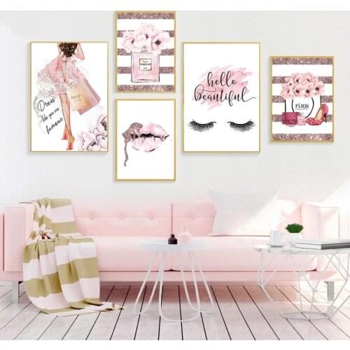 Fashion Girl Home Decoration Painting Perfume Pattern Rose Flower Cosmetics Female Lips Eyelashes Wall Hanging Decoration Poster