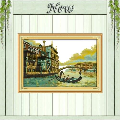 Harbour castle river and bridge paintings Counted print on canvas Needlework kits DIY DMC 14CT 11CT Cross Stitch Embroidery Sets