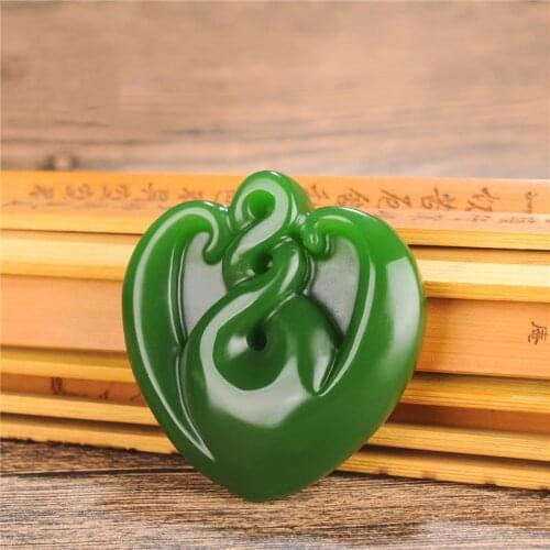 Natural Green Hand-carved Love Jade Pendant Fashion Boutique Couple Heart-shaped Necklace Accessories Valentines Day Gift