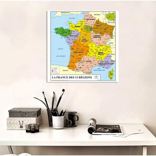 90*90cm Political Map of The France In French Non-woven Canvas Painting Wall Poster Prints Classroom Home Decor School Supplies