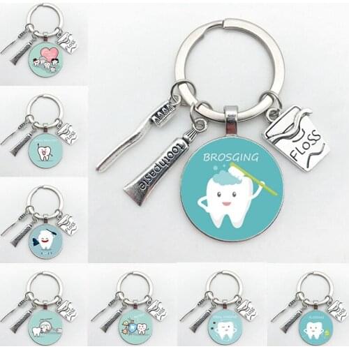New Fashion Personalized Dentist Dental Glass Keychain Dental Assistant Gift Dental Care Jewelry Keychain Crafts