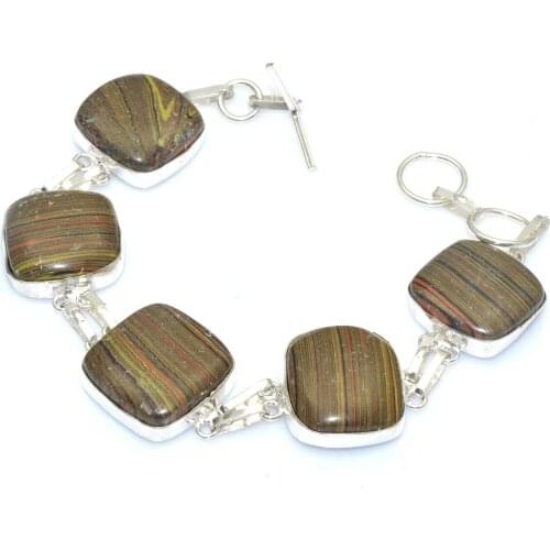 Genuine Rainbow Calsilica Bracelet Silver Overlay over Copper , 24 cm, B4198