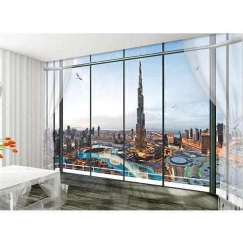 Papel de parede 3d wallpaper European Fashion Classic Wall paper 3D Stereo Window Exterior Tower TV Background tapety