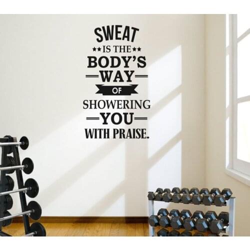 Sweat is Showering You with Praise Inspiring Gym Wall Art Decal Quote Sticker Weight Training Exercise Motivation Words A195