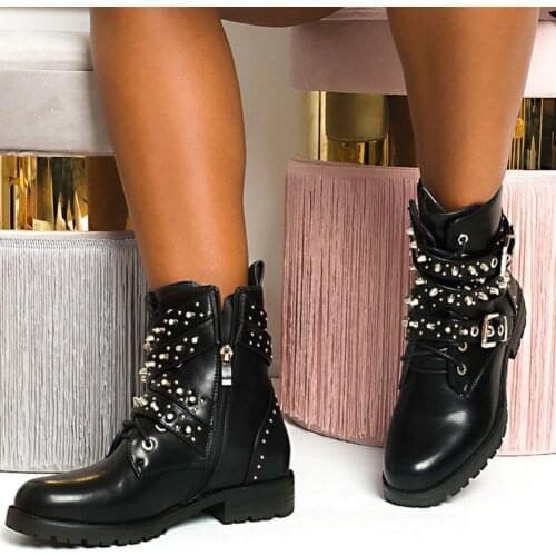 On Sale Brand New 2020 Fashion Rivets Square Heels Ankle Boots Customized Shoes Women Motorcycles Boots