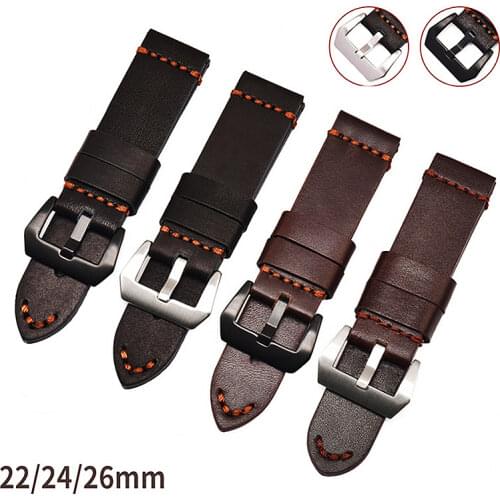 1PCS watch bands genuine cow leather watch straps Crazy horse leather 22MM 24MM 26MM black coffee color -WSC001