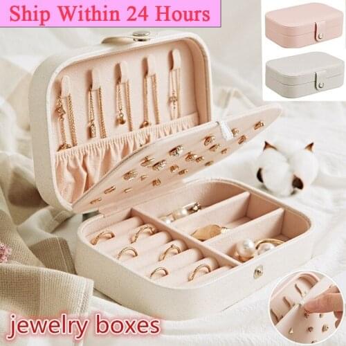 100pcs PU Girl Jewelry Box Organizer Travel Jewerly Storage Box Double-Layer Earing Necklace Ring Box Sundries Organizing Holder