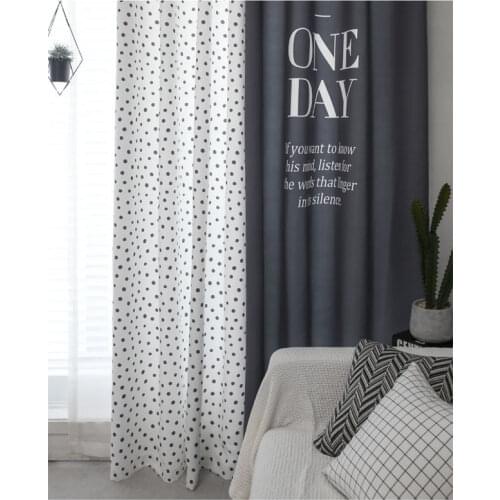 Modern Black and White Wave Dot Printed Blackout Curtains for Living Room Bedroom Nordic Geometric Letter Grey Curtain Drapes