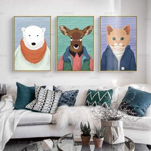 Nordic Minimalist Style Portrait Decorative Animal Model Canvas Funny Animal Painting Modern Mural Living Room Bedroom Decor