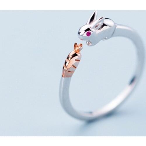 Todorova Cute Rabbit Bunny Carrot Opening Ring Animal Knuckle Ring For Women Girls Jewelry Gifts Wholesale