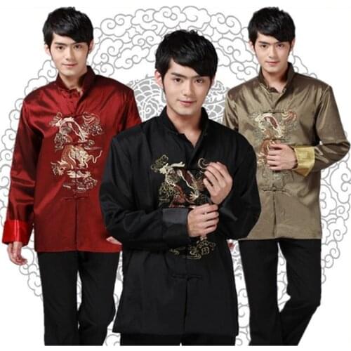 Traditional Chinese Clothing Tang Suit Men Top Long Sleeve Dragon New Year Kung Fu Outfit China Fashion Style Clothes Top