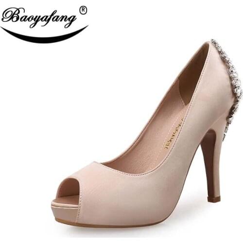 BaoYaFang Peep Toe Platform shoes Woman Crystal High heel shoes Ladies Pumps fish toe wedding shoes Bride fashion shoes female