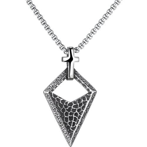 Vintage Geometric Triangle Cross Necklace Men Fashion Stainless Steel Streetwear Hip Hop Jewelry Gothic Accessories Necklaces