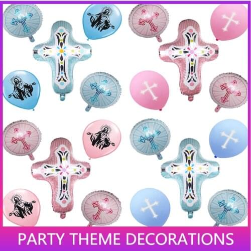 God Bless Balloons Jesus Cross Ballons Boy Girl First Holy Communion Party Baby Shower Easter Baptism Forked Christening Decor