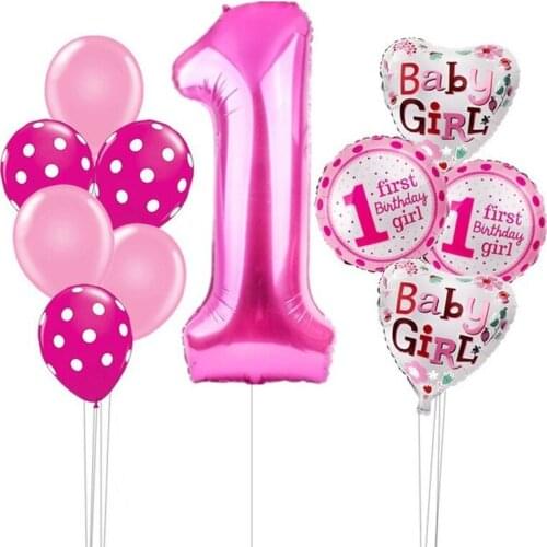 11pcs / Set Foil Balloons 40inch blue number ballons Happy Birthday 1st Baby Boy Girl Party Decorations My 1 One Year Supplies