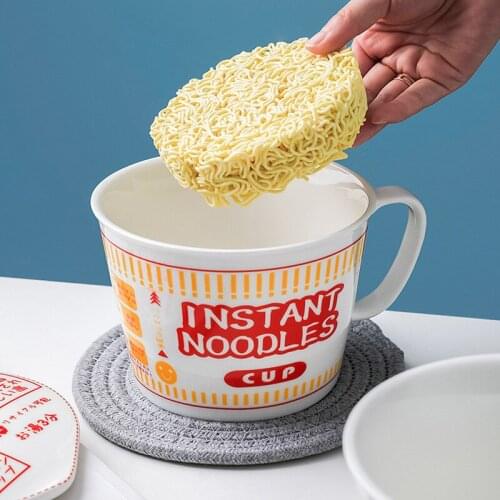 Japanese Ceramic Instant Noodle Bowl With Lid And Handle Noodle Bowl Salad Home Tableware Bowl Creative Kitchen Tableware