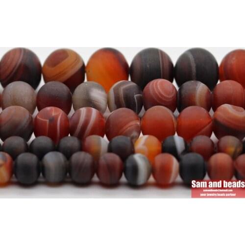 Factory Price Natural Stone Dull Polish Matte Coffee Black Stripe Agates Round Loose Beads For Bracelet Necklace Making DMS14