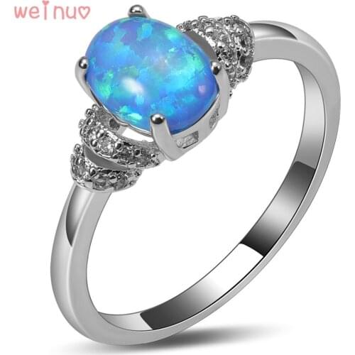 Weinuo Blue Fire Opal White Crystal Ring 925 Sterling Silver Top Quality Fancy Jewelry Wedding Ring Size 5 6 7 8 9 10 A411
