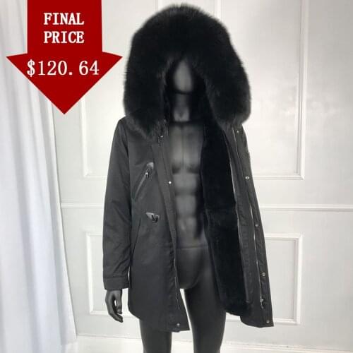 Winter Jackets Coats Parka Men Real Rabbit Fur Lined Windbreaker Hooded Warm Fur Parkas Hot Sale