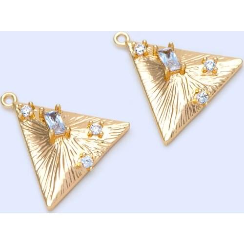 10pcs CZ paved Gold Triangle Charms 16x15.5mm, Geometric Earring Pendants (GB-1165)