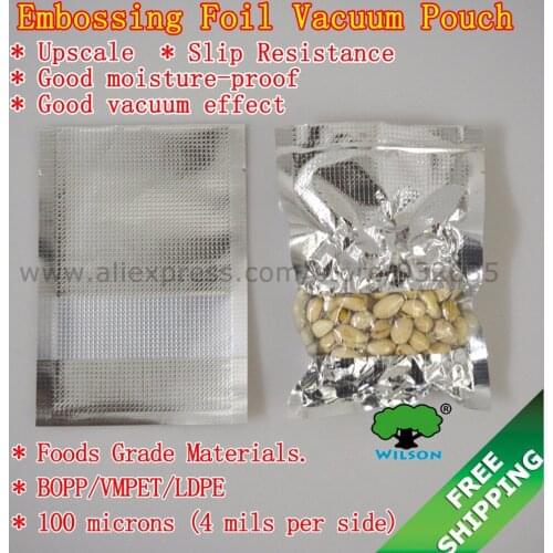 100 PCS New Embossing Aluminum Foil Flat Bags With Clear Window Vacuum For Food storage Shiny Sliver Metal Styles Bag