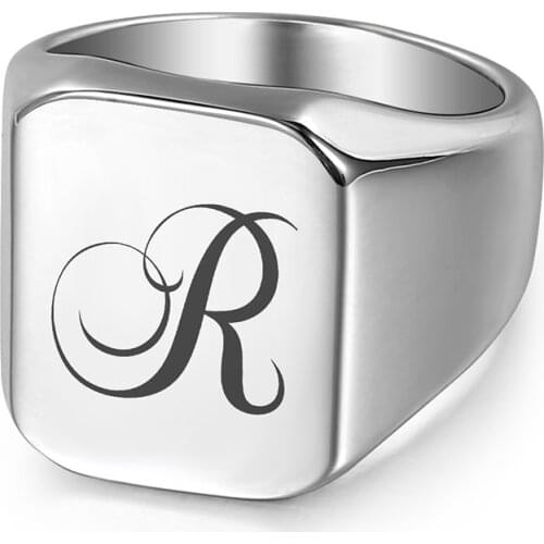 316L Stainless Steel Retro Initial Letter Ring for Men Women 18mm Engraving Band Heavy Knuckle Male Ring US Size 8-12 DHR448