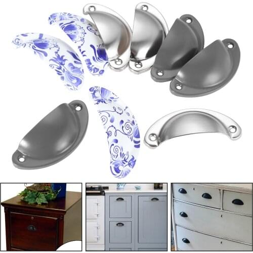 5/10pcs Shell shape Pull Handles Metal Knob Antique Classy Cabinet Drawer Retro Decor Kitchen Dark Gray/Porcelain/Silver w/screw