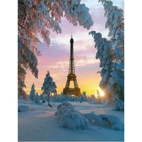 5D DIY Diamond Painting Landscape Picture Winter Tower Scenery Picture Square/Round Diamond Cross Stitch Decorative Gift WG3091