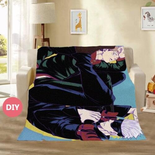 Anime Blanket Anime Jujutsu Kaisen Gojo Satoru DIY Custom Plush Throw Warm Flannel Blanket Home Textiles 2 Sizes