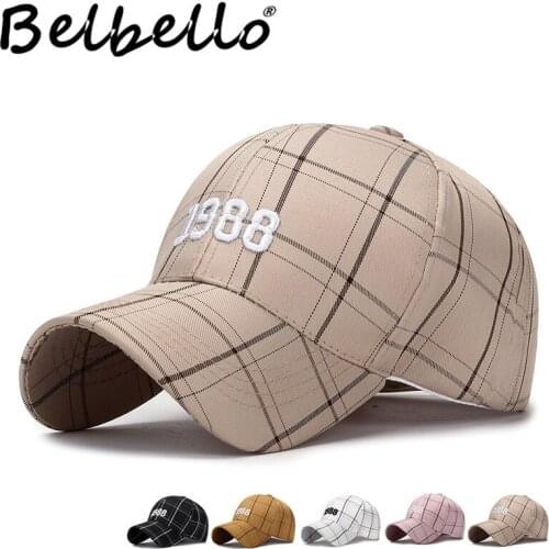 Belbello spring autumn Four seasons New style Fashionable lattices Baseball cap Mens womens Youth sunshade cap Embroidery 1988
