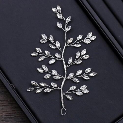 European And American Shiny Rhinestone Metal Wire Hand-Woven Hair Accessories Leaf-Shaped Simple Bridal Wedding Headdress