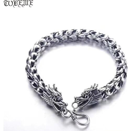 Handmade 100% 925 Silver Dragon Bracelet Vintage Sterling Power Dragon Bracelet Pure Silver Chain Bracelet Man Jewelry Gift