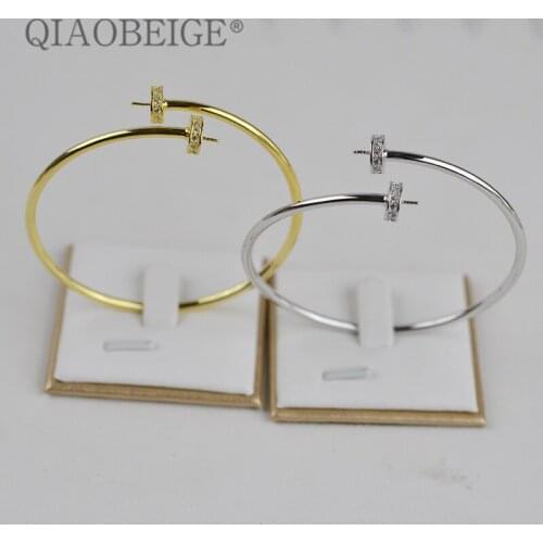 QIAOBEIGE 2pcs/lot New Classic Brand Pure 925 Sterling Silver Double pearl Accessory For Women thick Solid&hollow Bangle Party