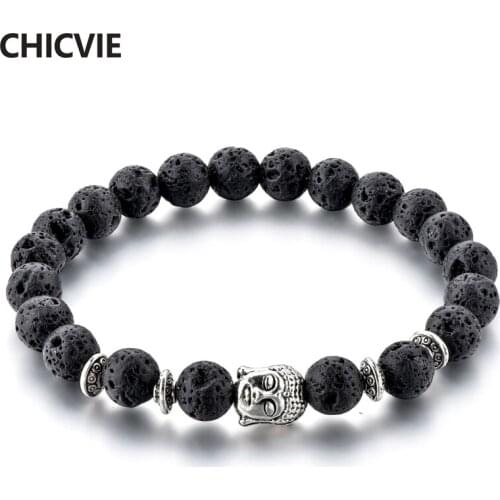 CHICVIE Natural Stone Buddha Charms Bracelets Bangles For Women Men Silver color Jewelry Pulseira Masculina Bracelet SBR180024