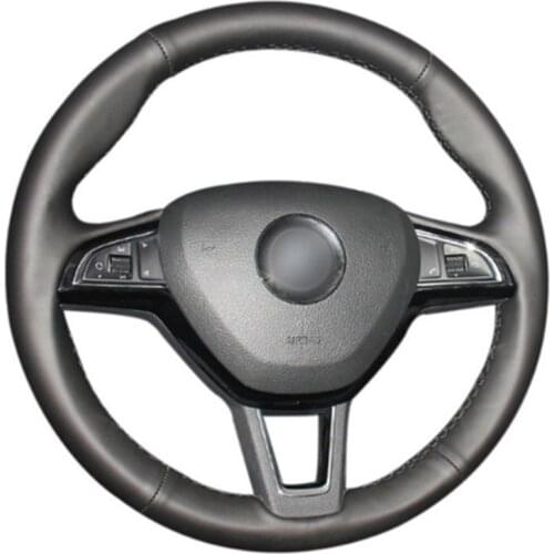 DIY Sewing-on PU Leather Steering Wheel Cover Exact Fit For Skoda Octavia 2017 Fabia 2016-2017 Rapid Superb