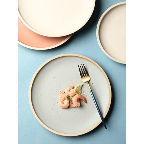 European breakfast plate Nordic matte ceramic tableware Home dessert salad fruit plate Hotel restaurant 10-inch steak plate