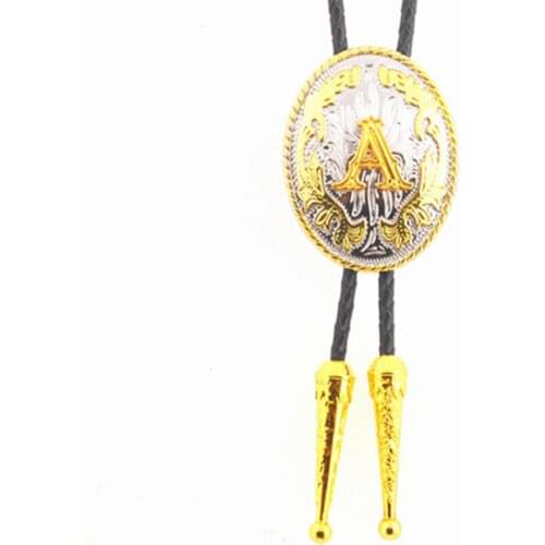 Western Cowboy Gold Silver Color Letter A to Z Bolo Tie
